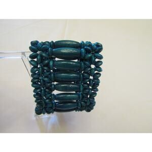 Turquoise Wood Barrel Bead Stretch Bracelet Wristlet 6" Minimalist Boho Timeless